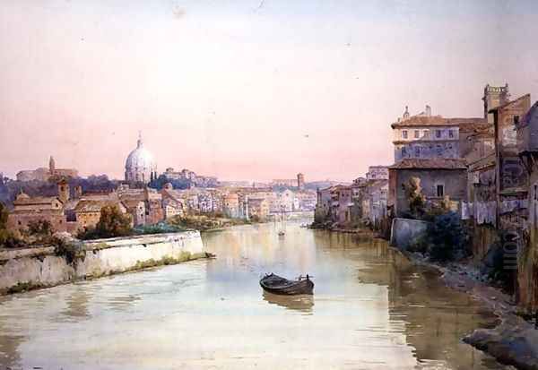 View of the Tevere from the Ponte Sisto Oil Painting by Ettore Roesler Franz