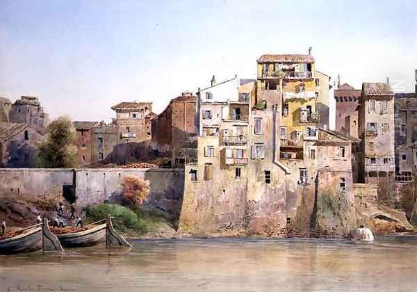 View of the Tevere a Monte Brianzo, Rome Oil Painting by Ettore Roesler Franz