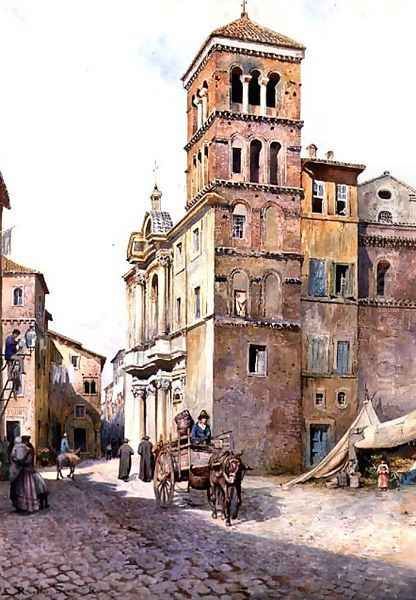 View of Santa Maria in Monticelli, Rome Oil Painting by Ettore Roesler Franz