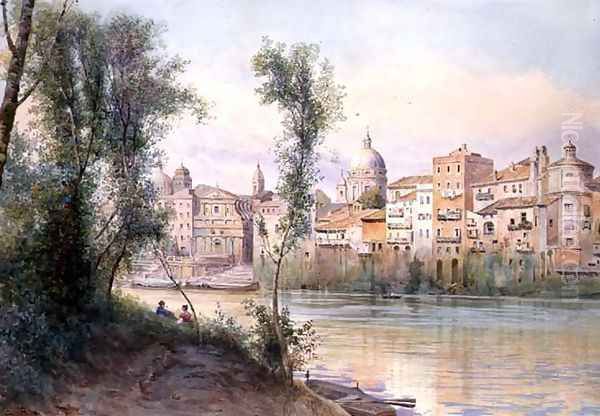 View of the Porto di Ripetta dai Prati, Rome Oil Painting by Ettore Roesler Franz