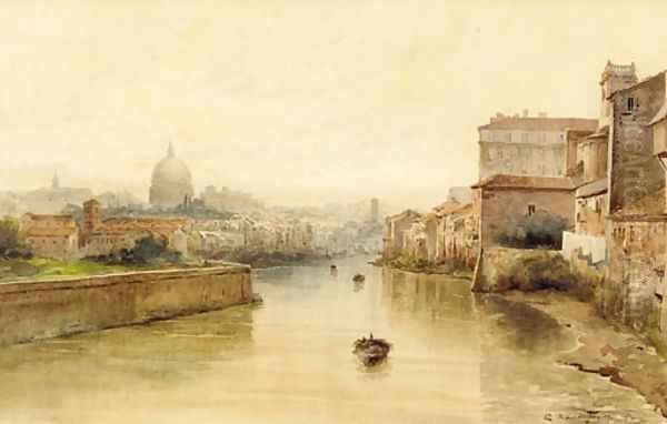 St. Marks, Rome, from the Tiber Oil Painting by Ettore Roesler Franz