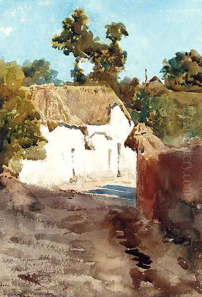 A cottage near Teignmouth Oil Painting by Ettore Roesler Franz