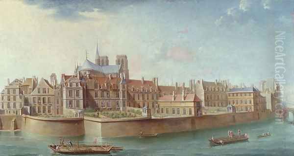 View of the Ile de la Cite from Ile St. Louis, Paris Oil Painting by Nicolas Raguenet