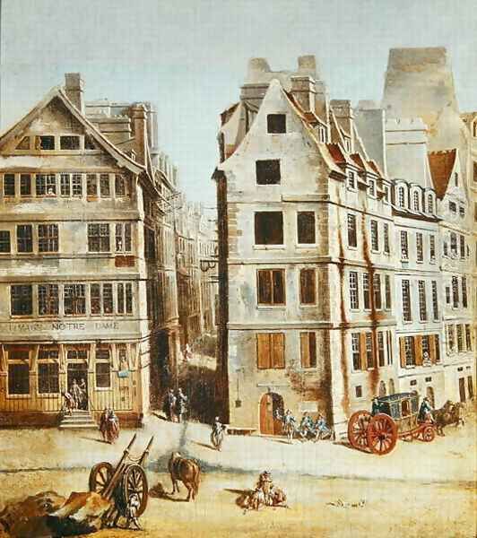 The Cabaret A lImage Notre-Dame, Place de Greve in 1751 Oil Painting by Nicolas Raguenet