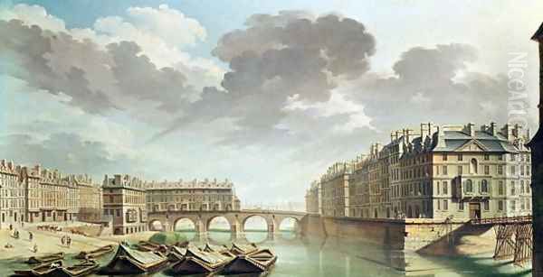 The Ile Saint-Louis and the Pont Marie in 1757 Oil Painting by Nicolas Raguenet