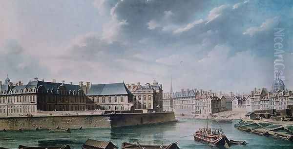 The Ile Saint-Louis and the Hotel de Bretonvilliers in 1757 Oil Painting by Nicolas Raguenet