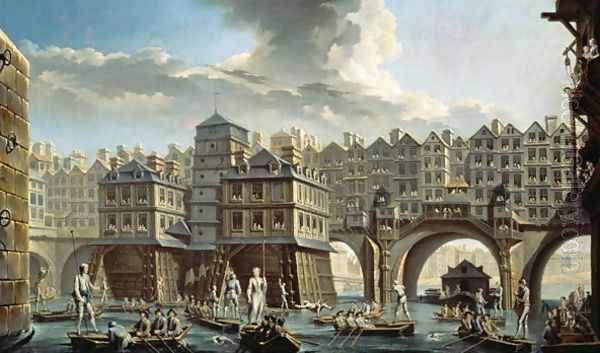 The Bargemens Contest in front of the Pont Neuf, Paris Oil Painting by Nicolas Raguenet