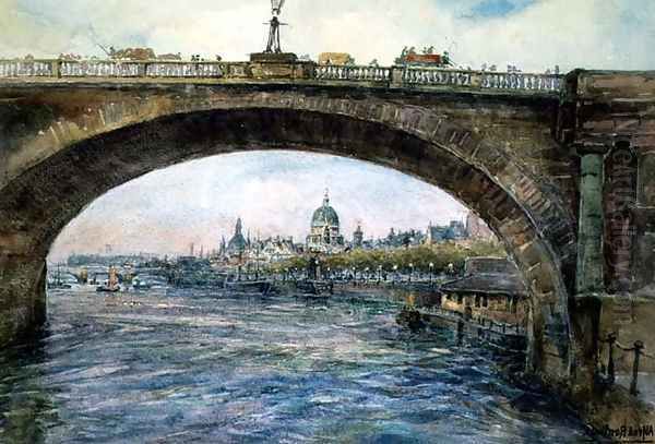 Waterloo Bridge with St. Pauls Cathedral in the Distance Oil Painting by Alfred Rawlings