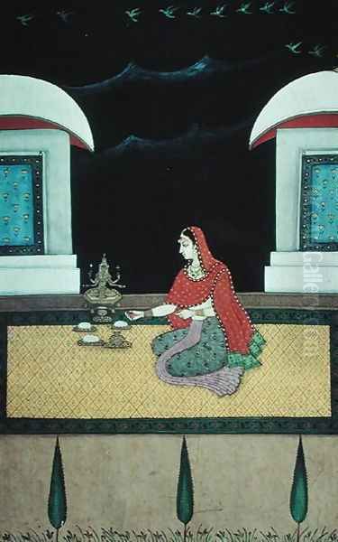 Woman Seated on a Rug, 1750 Oil Painting by Bangazi Ragini