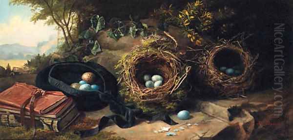 Bird's Eggs and Nests Oil Painting by James Russell Ryott