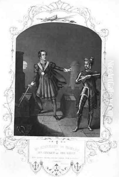 Mr Macready as Hamlet and Mr Stuart as The Ghost, Act I Scene 5, in Hamlet by William Shakespeare 1564-1616 engraved by George Hollis 1792-1842 Oil Painting by Alexander Reid