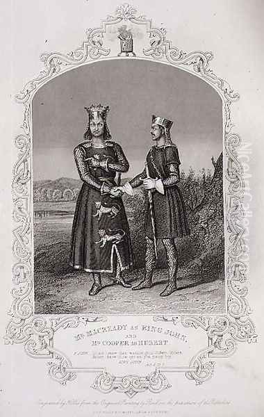 Mr Macready as King John and Mr Cooper as Hubert, Act III Scene 3 of King John, engraved by George Hollis 1792-1842 pub. by John Tallis and Co Oil Painting by Alexander Reid