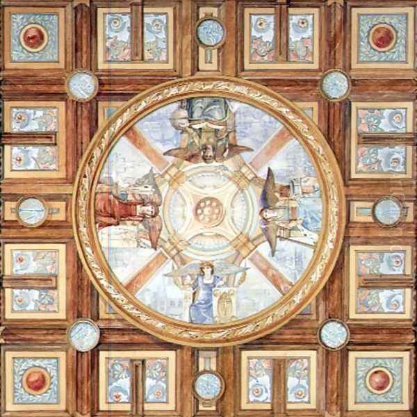 Design for a Drawing Room Ceiling for Warnham Court in Sussex Oil Painting by W.F. Randall