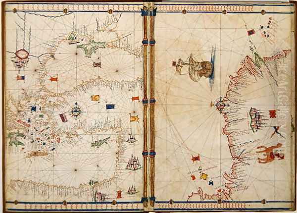 Ms Ital 550.0.3.15 fol.4v-5r Map of the Eastern Mediterranean Coast and Islands, from the Carte Geografiche Oil Painting by Jacopo Russo