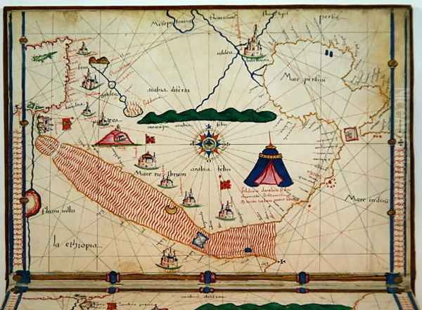 Ms Ital 550.0.3.15 fol.5v Map of the Red Sea, from the Carte Geografiche Oil Painting by Jacopo Russo