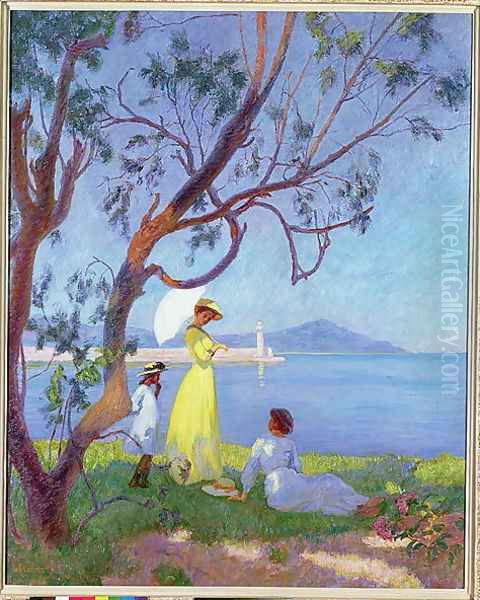 Ladies by the Seashore, 1910 Oil Painting by Andre Roberty