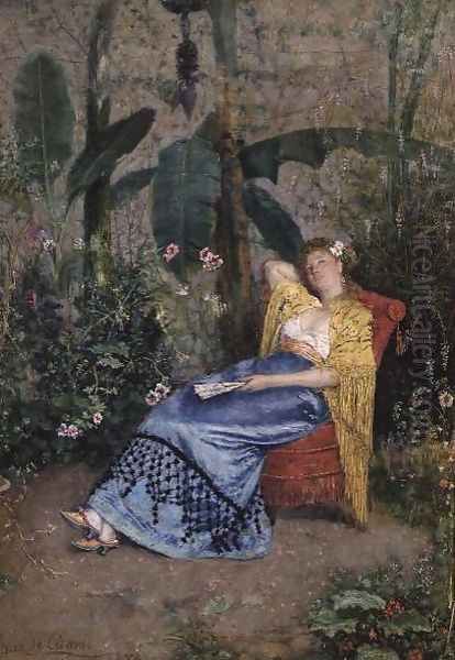 A Siesta in the Garden, 1875 Oil Painting by Narcisco Ruiz de Caceres