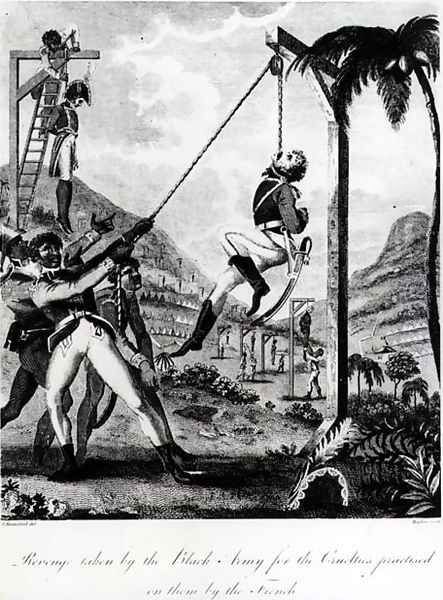 Revenge taken by the Black Army for the Cruelties practised on them by the French, engraved by Inigo Barlow, from An Historic Account of the Black Empire of Haiti, pub. 1805 Oil Painting by Marcus Rainsford