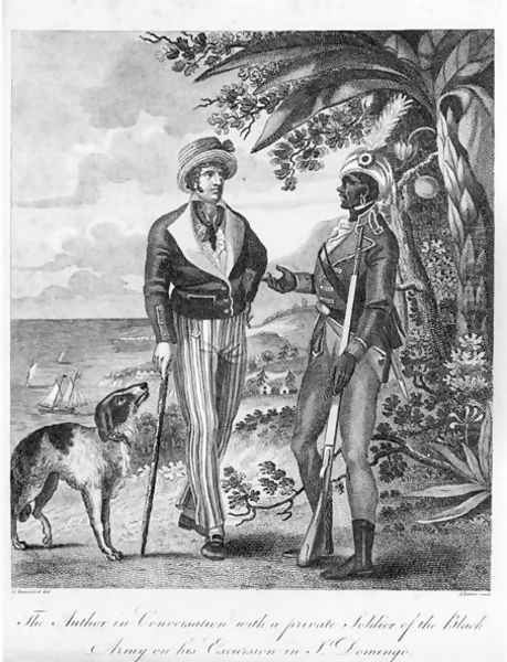 Captain Marcus Rainsford c.1750-c.1805 with a private soldier of the Black Army, frontispiece to An Historical Account of the Black Empire of Hayti, published 1805 Oil Painting by Marcus Rainsford