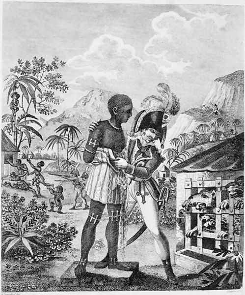 The Mode of training Blood Hounds in St. Domingo and of exercising them by Chasseurs, from An Historical Account of the Black Empire of Haiti, by Marcus Rainsford, engraved by Inigo Barlow fl.1790, published 1805 Oil Painting by Marcus Rainsford