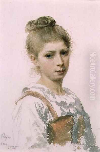 Portrait of a Young Girl, 1885 Oil Painting by Adolphe Ragon