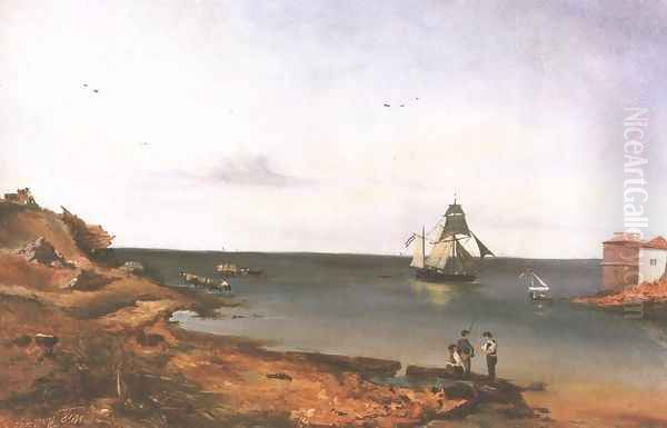 Landscape with Sea 1841 Oil Painting by Floris Romer