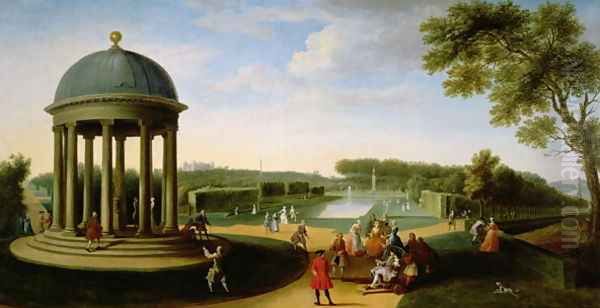 The Queens Theatre from the Rotunda, Stowe House, Bucks, with Lord Cobham and Charles Bridgeman Oil Painting by Jacques Rigaud