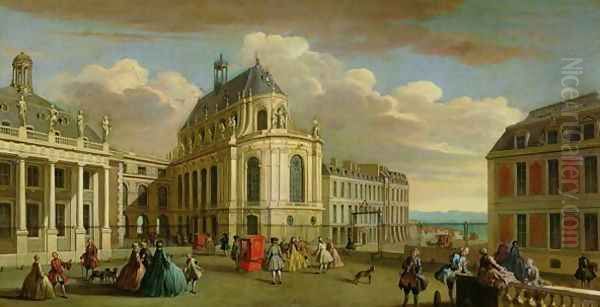 View of the Chapel of the Chateau de Versailles from the Courtyard Oil Painting by Jacques Rigaud