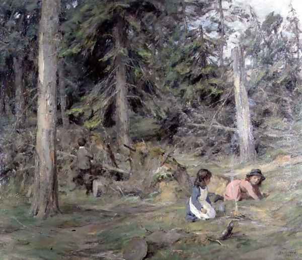 Around a Camp Fire, 1899 Oil Painting by James Riddel