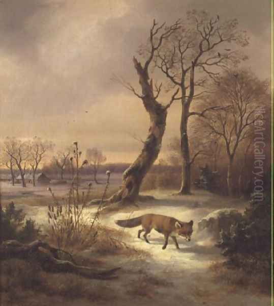 Fox in a Winter Scene Oil Painting by Wilhelm Reinhardt