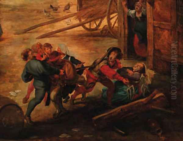 Peasants fighting in a farmyard Oil Painting by Peter Paul Rubens