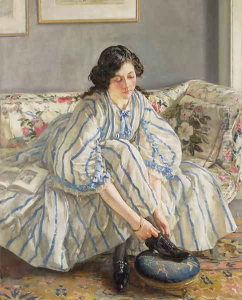 Tying her Shoe Oil Painting by Sir Walter Russell