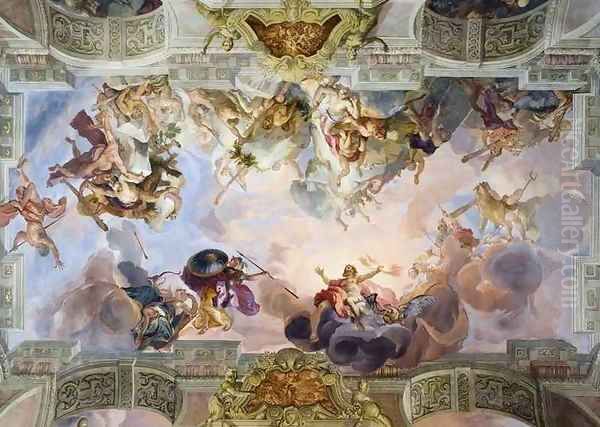 Battle of the Gods and Giants Oil Painting by Johann Michael Rottmayr