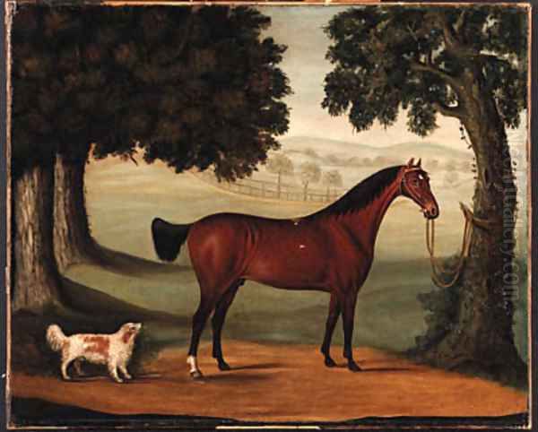 A Bay Horse and Spaniel in a Landscape Oil Painting by John Burell Read