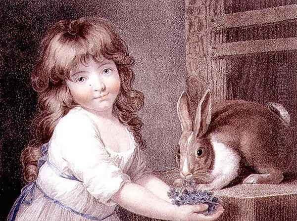 The Favourite Rabbit, engraved and pub. by Charles Knight 1743-c.1826 1792 Oil Painting by John Russell