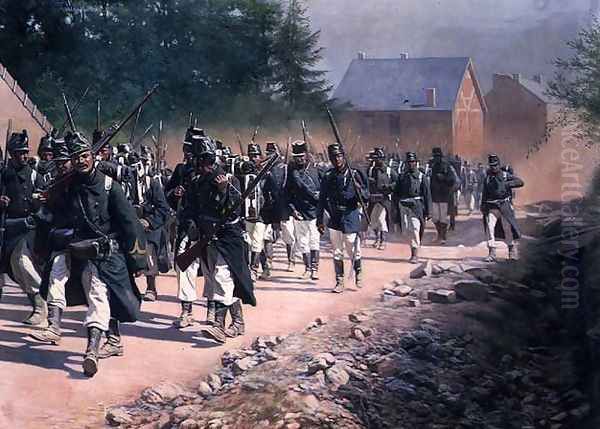 Belgian Infantry on the Move, 1906 Oil Painting by Jan Rosen