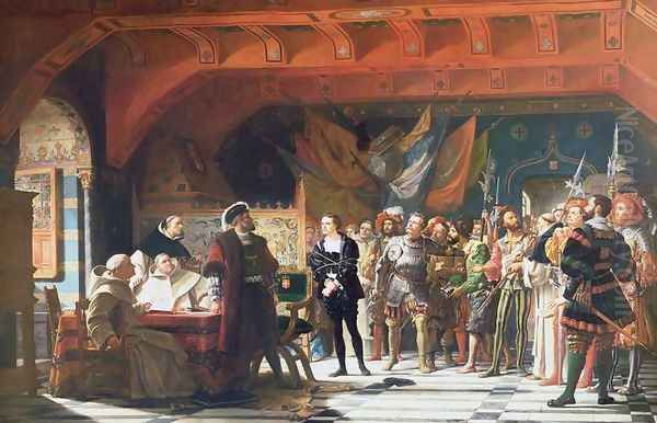 Francis de Bonnivard 1496-1570 the Prisoner of Chillon, brought before the Duke of Savoy in 1530, 1870 Oil Painting by Jules Hippolyte Ravel