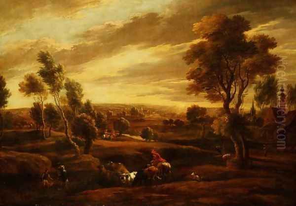 Extensive wooded landscape Oil Painting by (follower of) Rubens, Peter Paul