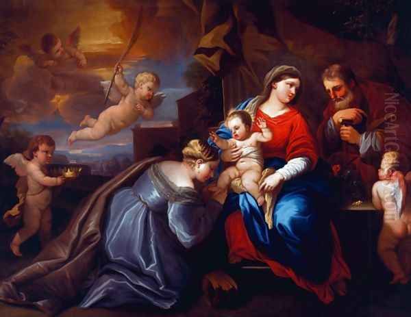 The Mystic Marriage of St. Catherine in a Giordano Composition Oil Painting by (follower of) Rubens, Peter Paul