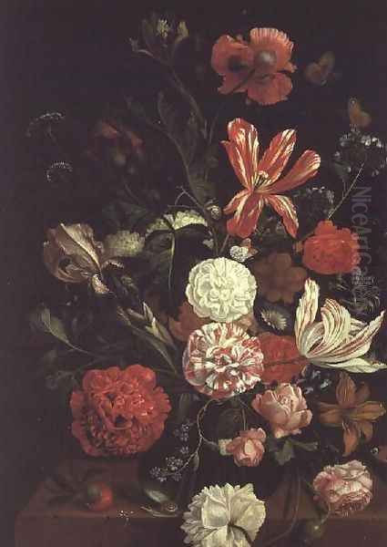 A Still Life of flowers in a glass vase Oil Painting by Jacob Rootius