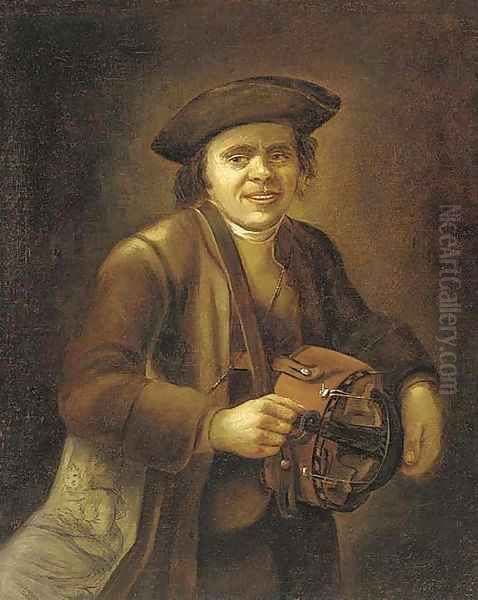 A hurdy-gurdy player Oil Painting by Jacob Rootius