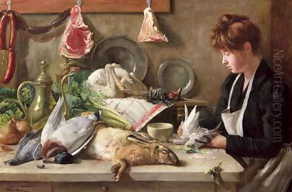 Plucking the Pigeon Oil Painting by Leon Reding