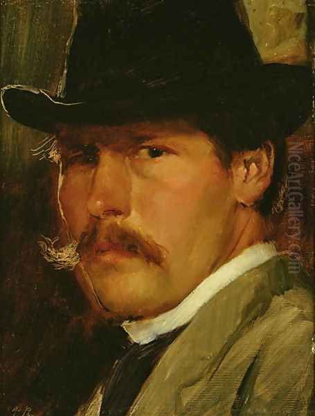 Self Portrait in a Hat, 1900 Oil Painting by Paul Raud