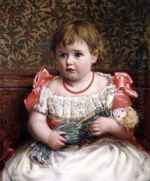 Portrait of a Little Girl with Her Doll Oil Painting by Henry Robert Robertson