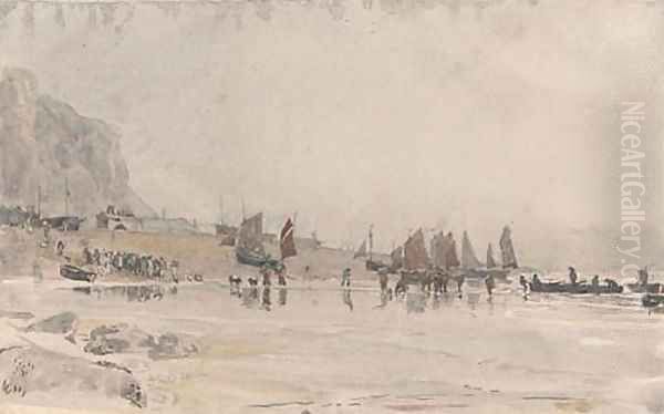 The return of the Hastings fishing fleet Oil Painting by Henry Robert Robertson