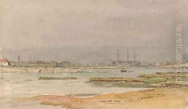 A calm day on the estuary at Portsmouth Oil Painting by Henry Robert Robertson