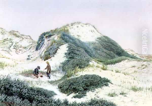 Among the sandhills at Hightown 1885 Oil Painting by R.H. Rutherford