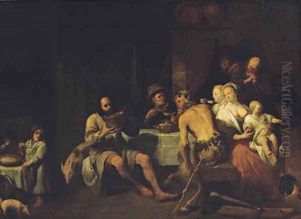 The Fable of the Satyr and the peasant family Oil Painting by David Ryckaert III