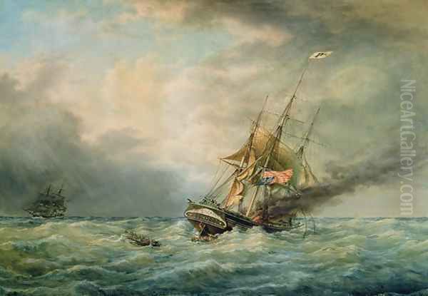 The Poland Burning at Sea in May 1840, 1860 Oil Painting by Francois Geoffroy Roux