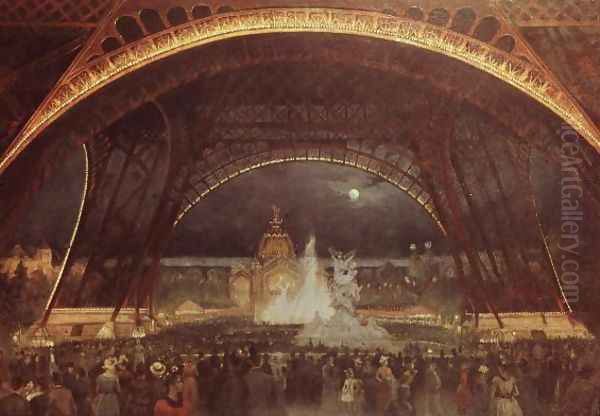 Celebration on the night of the Exposition Universelle in 1889 on the esplanade of the Champs de Mars Oil Painting by Francois Geoffroy Roux